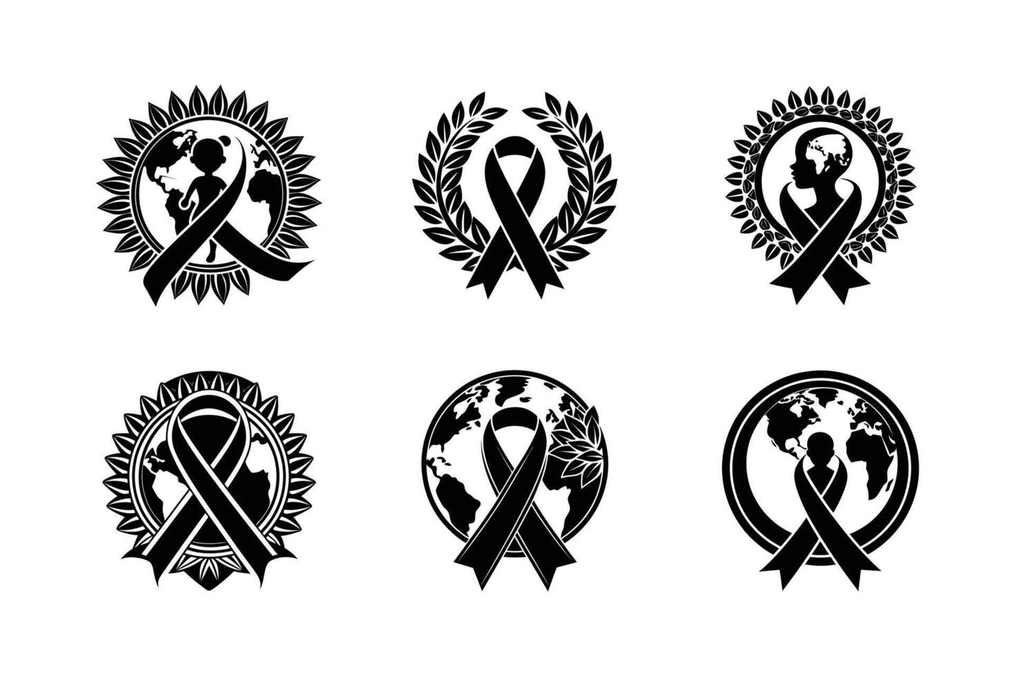set of worlds aids day art silhouette logo icon design black and white vector