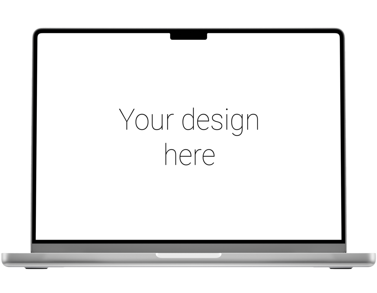 Front view mockup of silver laptop without background. psd