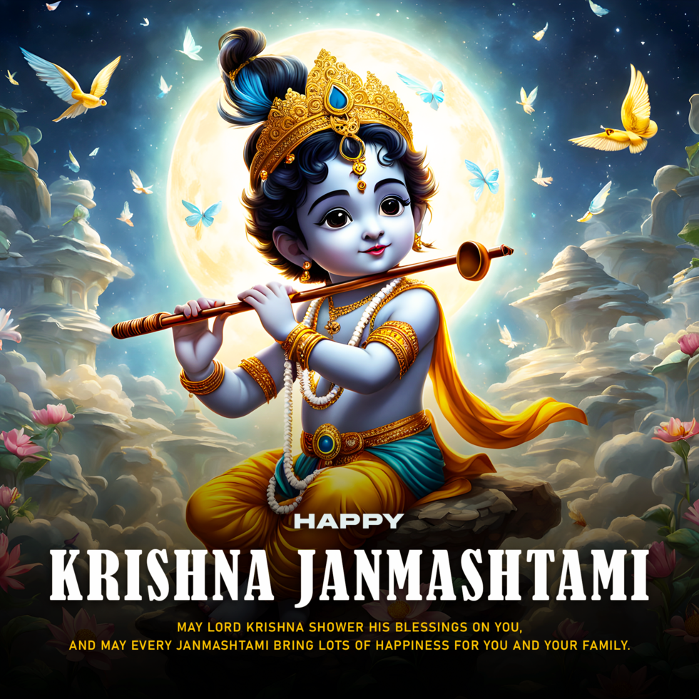 Krishna Janmashtami with lord Krishna hand playing bansuri psd