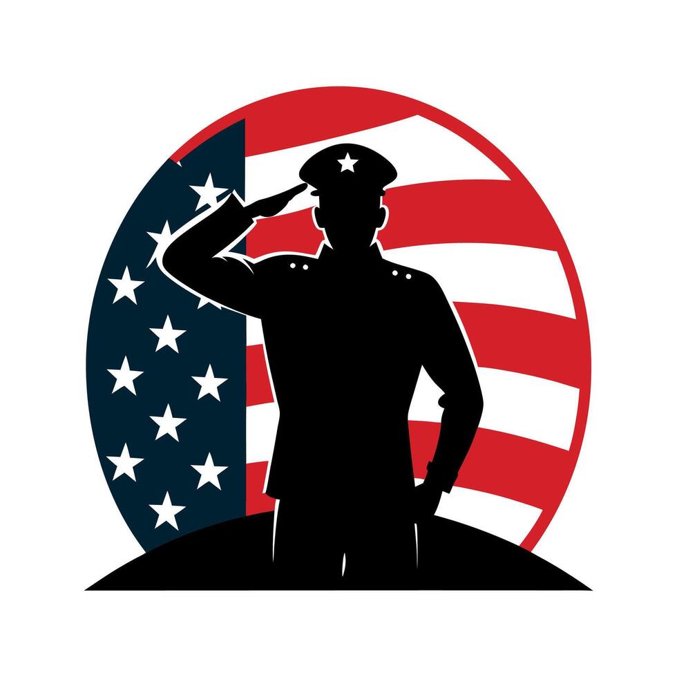 Soldier saluting silhouette in black color. Template design, Salute - Military Soldier or Boy Scout Background vector