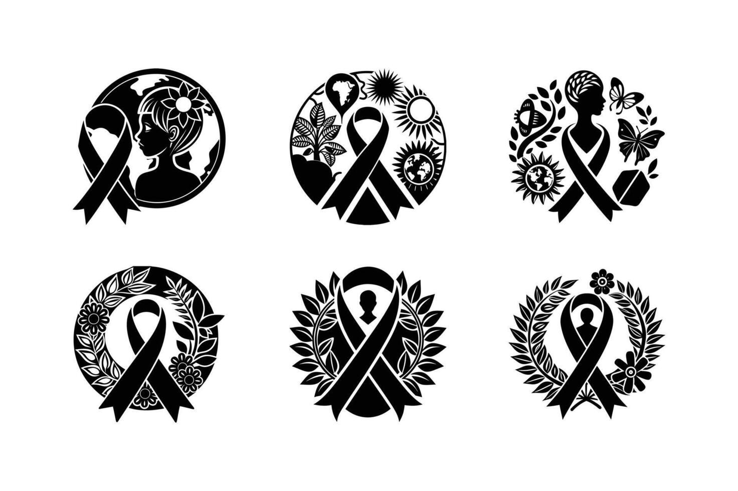 set of worlds aids day art silhouette logo icon design black and white vector