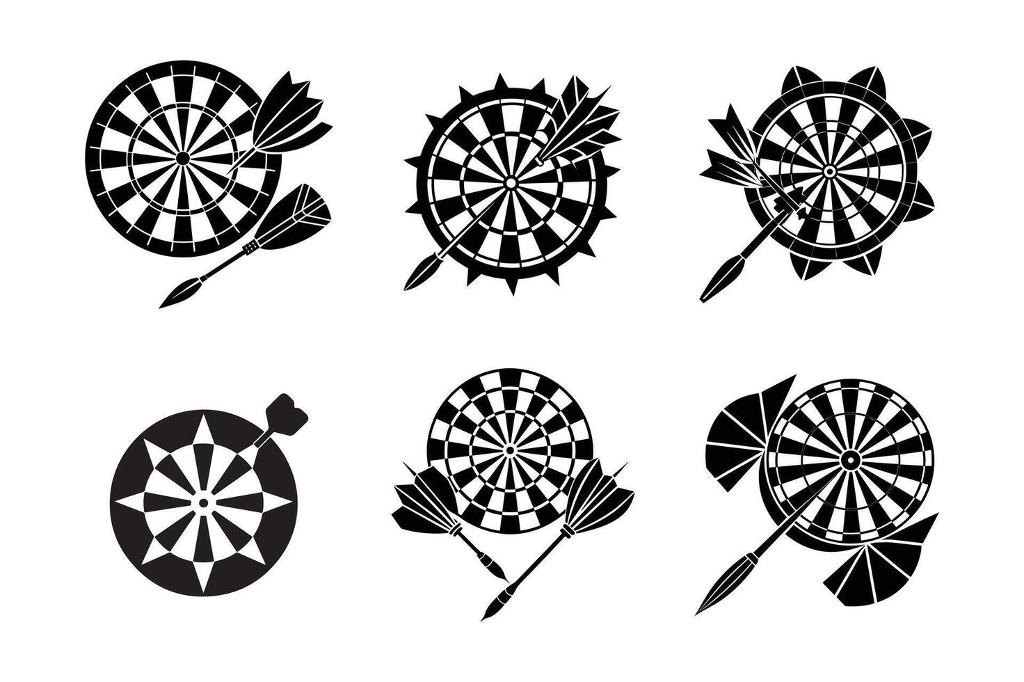 set of darts art silhouette logo icon design black and white vector