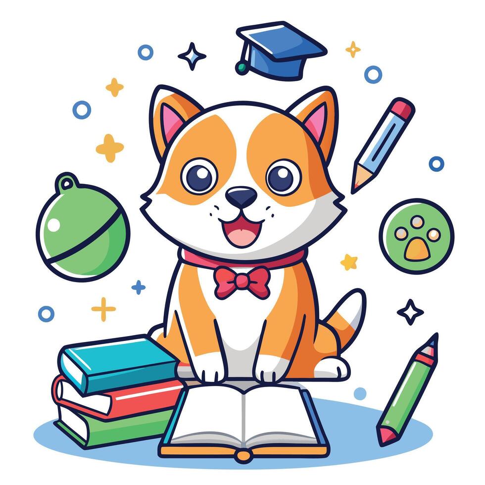 Dog learns kawaii vector