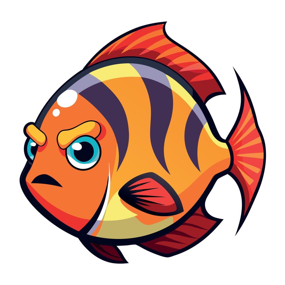 Discus fish angry kawaii vector