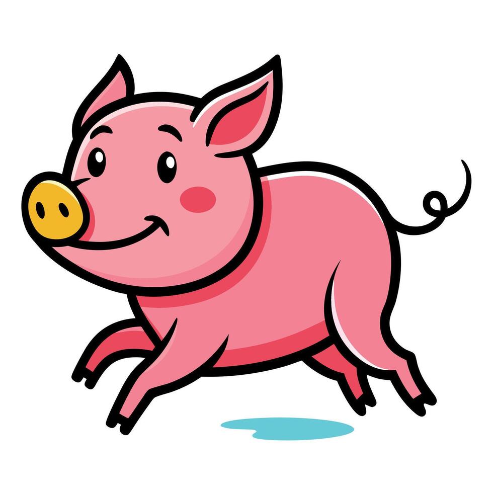 Domestic Pig runs kawaii vector