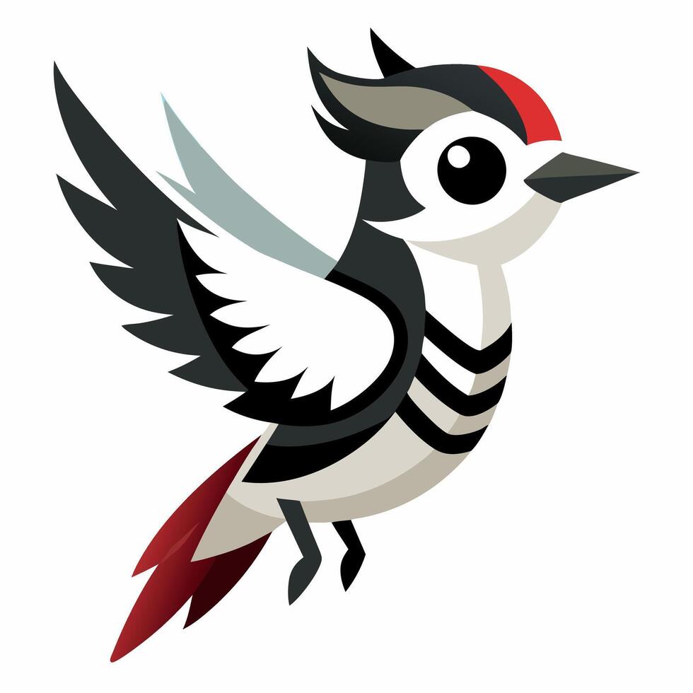 Downy Woodpecker bird jumps kawaii vector