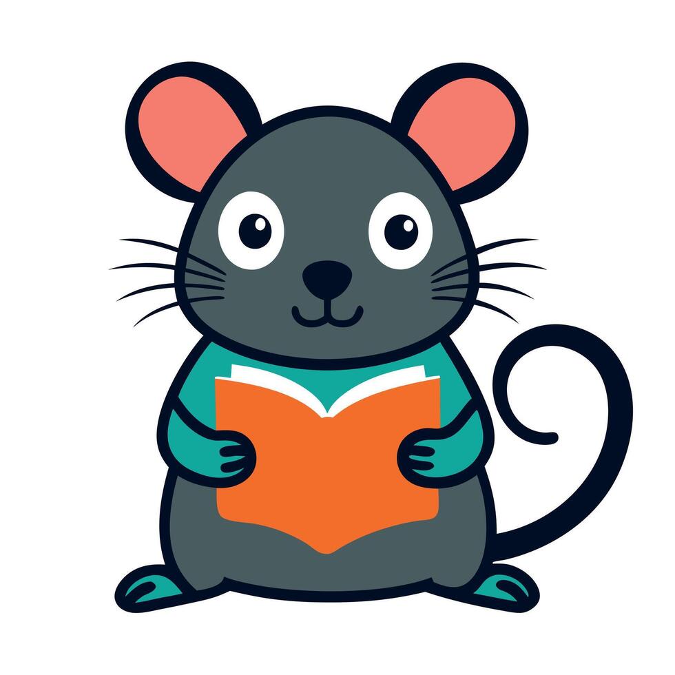 Dormouse mouse reading kawaii vector