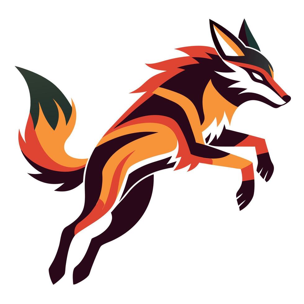 Desert Wolf jumps kawaii vector