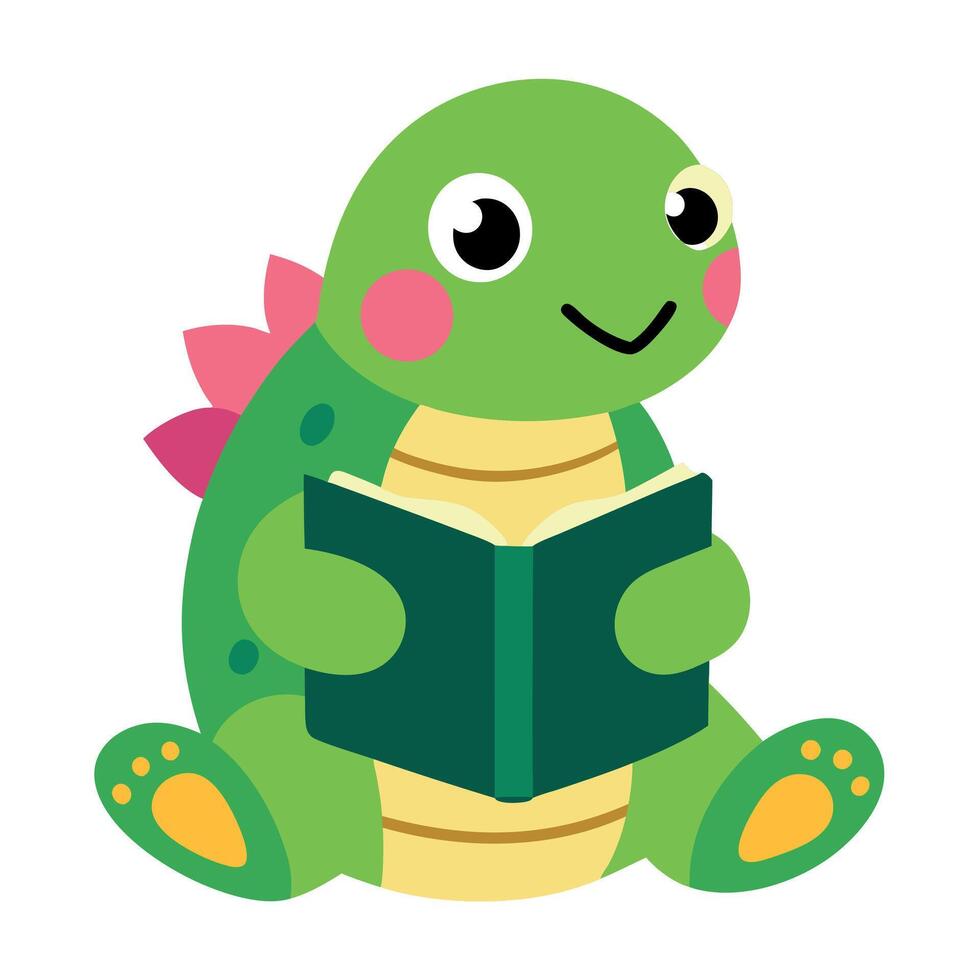 Desert Tortoise turtle reading kawaii vector