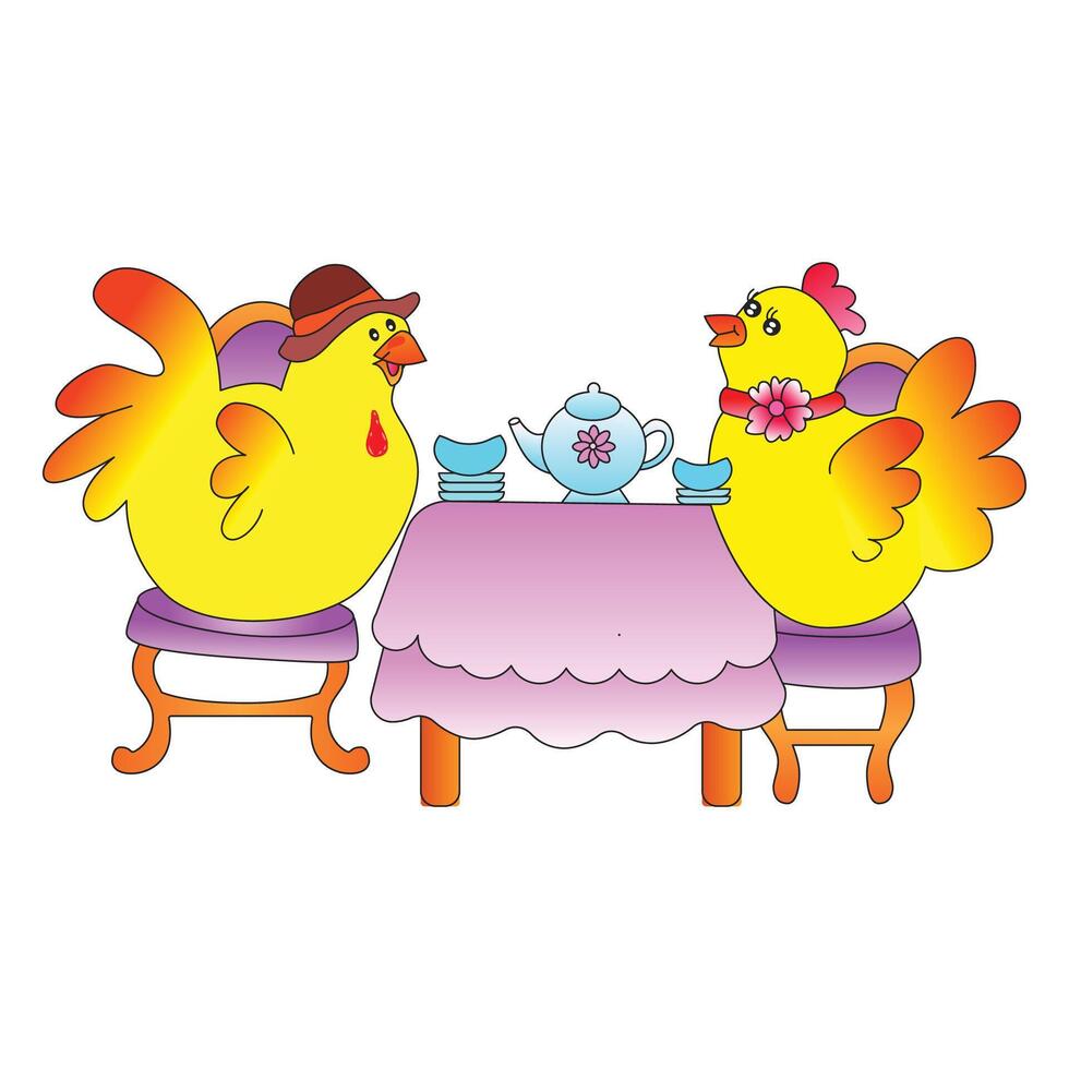 Illustration of Chicken family in party theme isolated on white vector