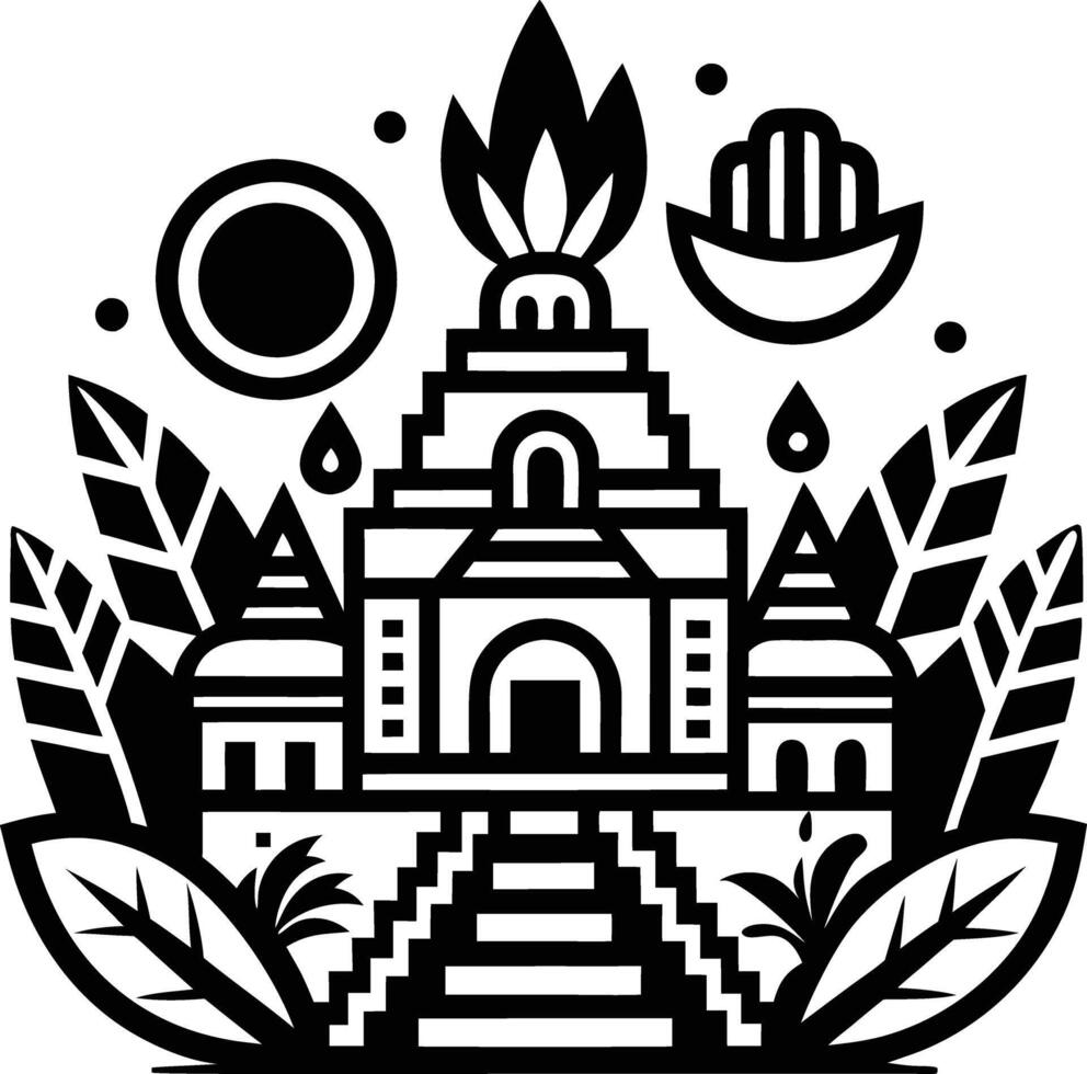 Simple relaxing zone, festival, Maya style black and white icon on white background vector
