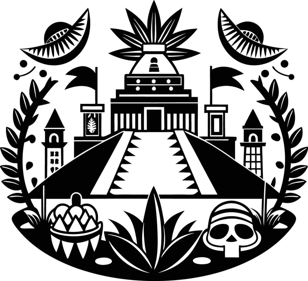 Simple relaxing zone, festival, Maya style black and white icon on white background vector