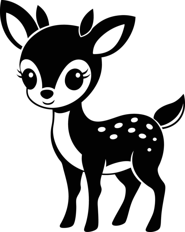 simple illustration of cute baby deer, white background, black and white,cute style vector