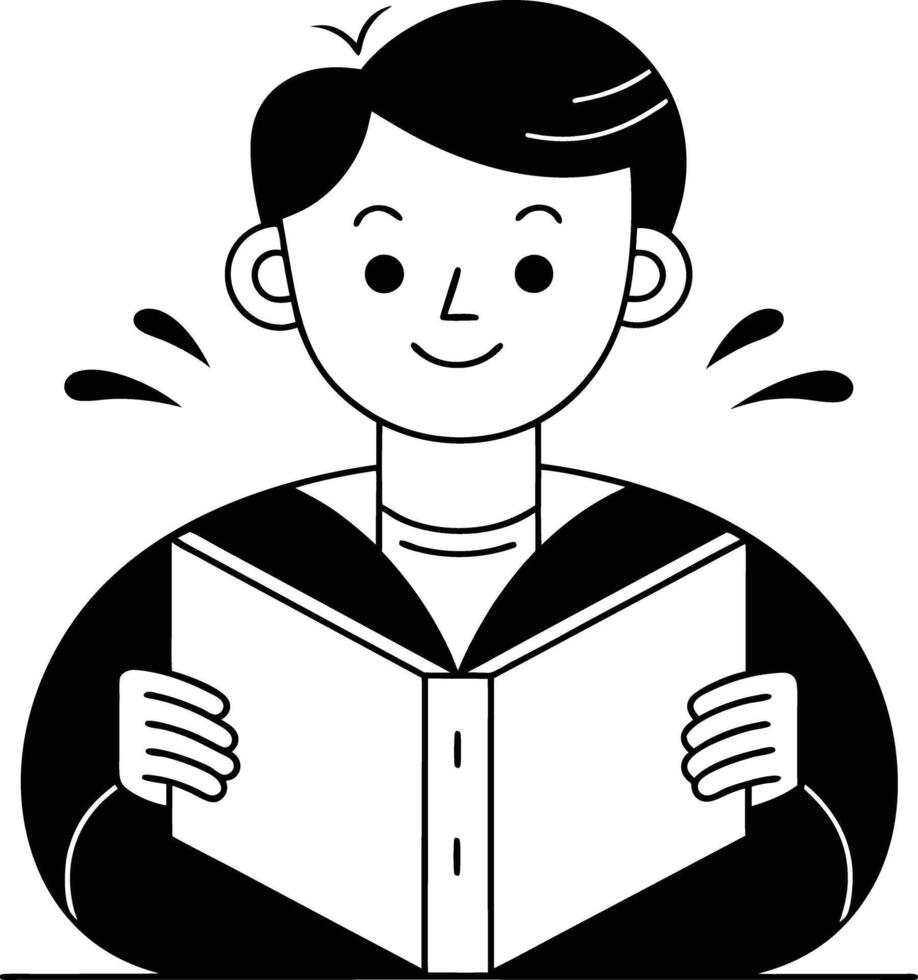 Illustration of man reading book silhouette on white background vector