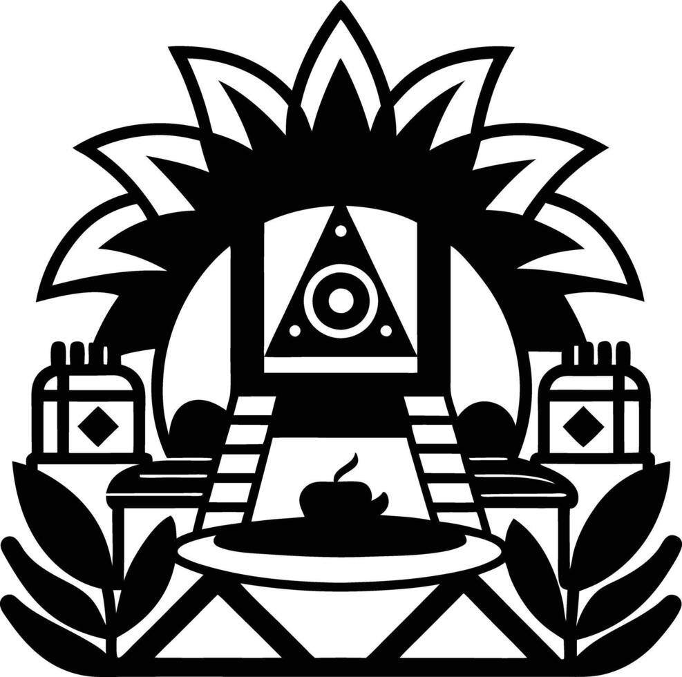 Simple relaxing zone, festival, Maya style black and white icon on white background vector