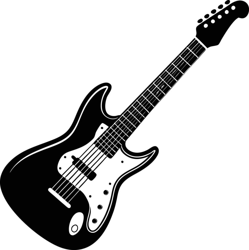 Electric Guitar Black and White Silhouette Icon Design on White Background vector