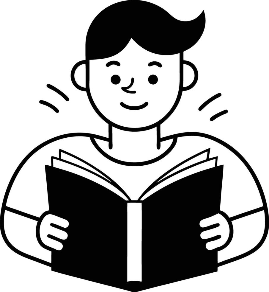 Illustration of man reading book silhouette on white background vector