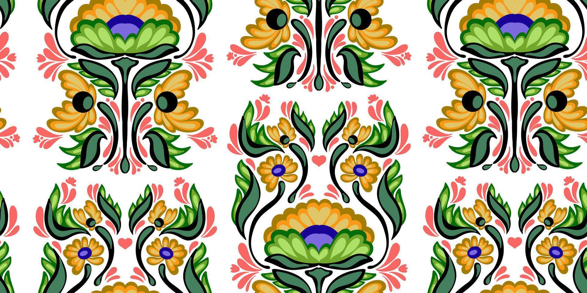 a pattern with colorful flowers and leaves vector