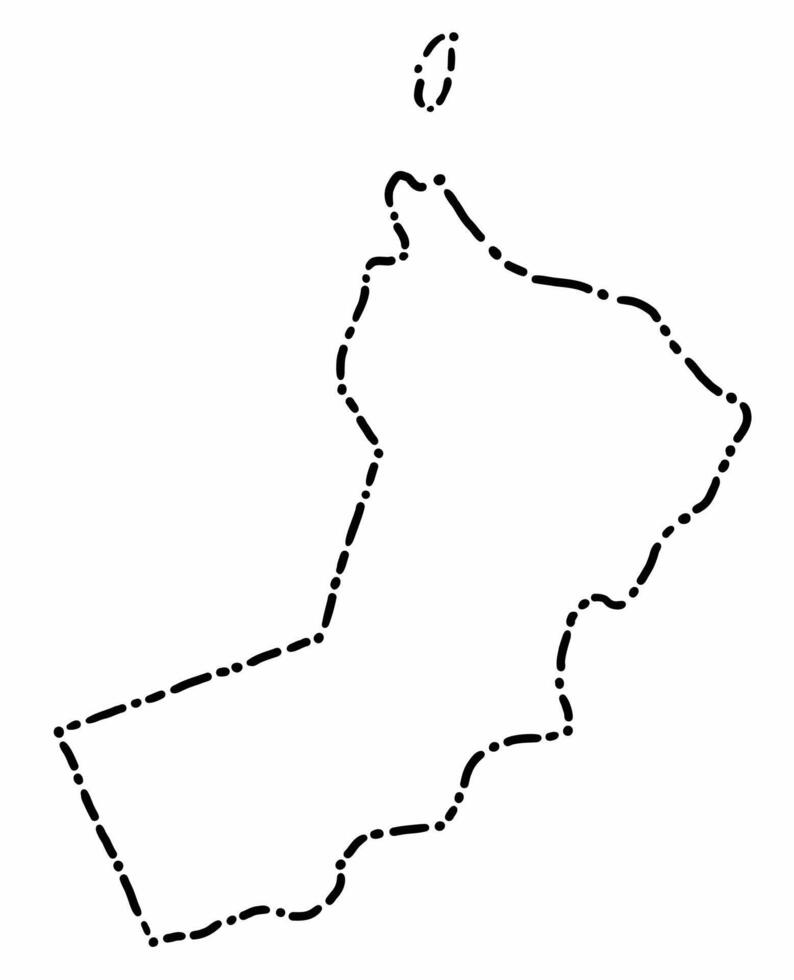 Doodle freehand dash line drawing of Oman map. vector