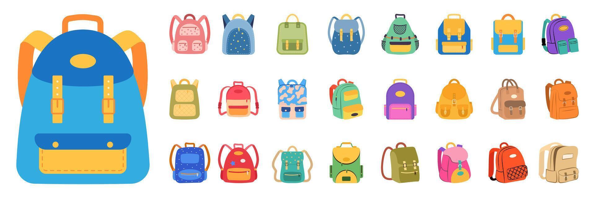 Back to school. School bag icon backpack flat design template set. vector