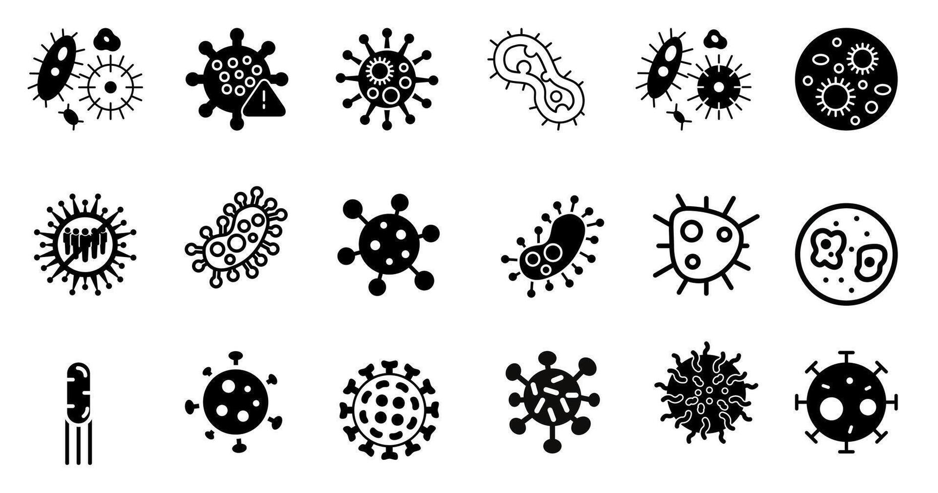 Bacteria Microbes and Viruses Icons. vector
