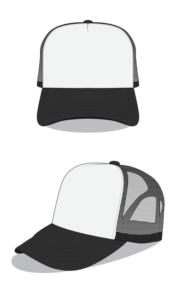 Black and white men's mesh hat template vector