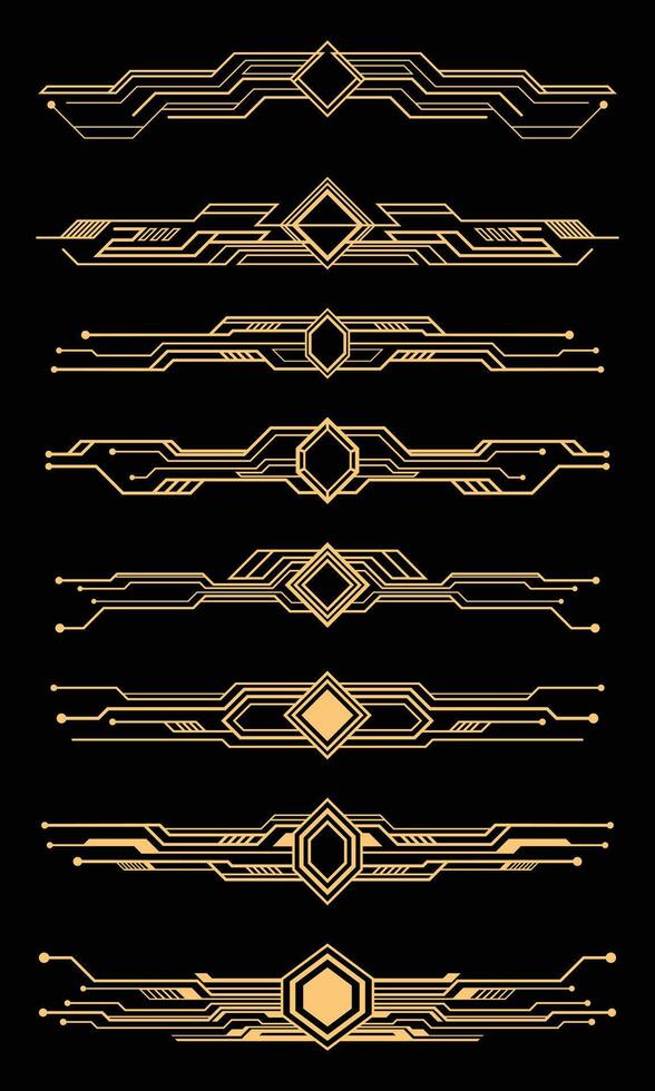 Collection of different abstract gold deco art lines vector