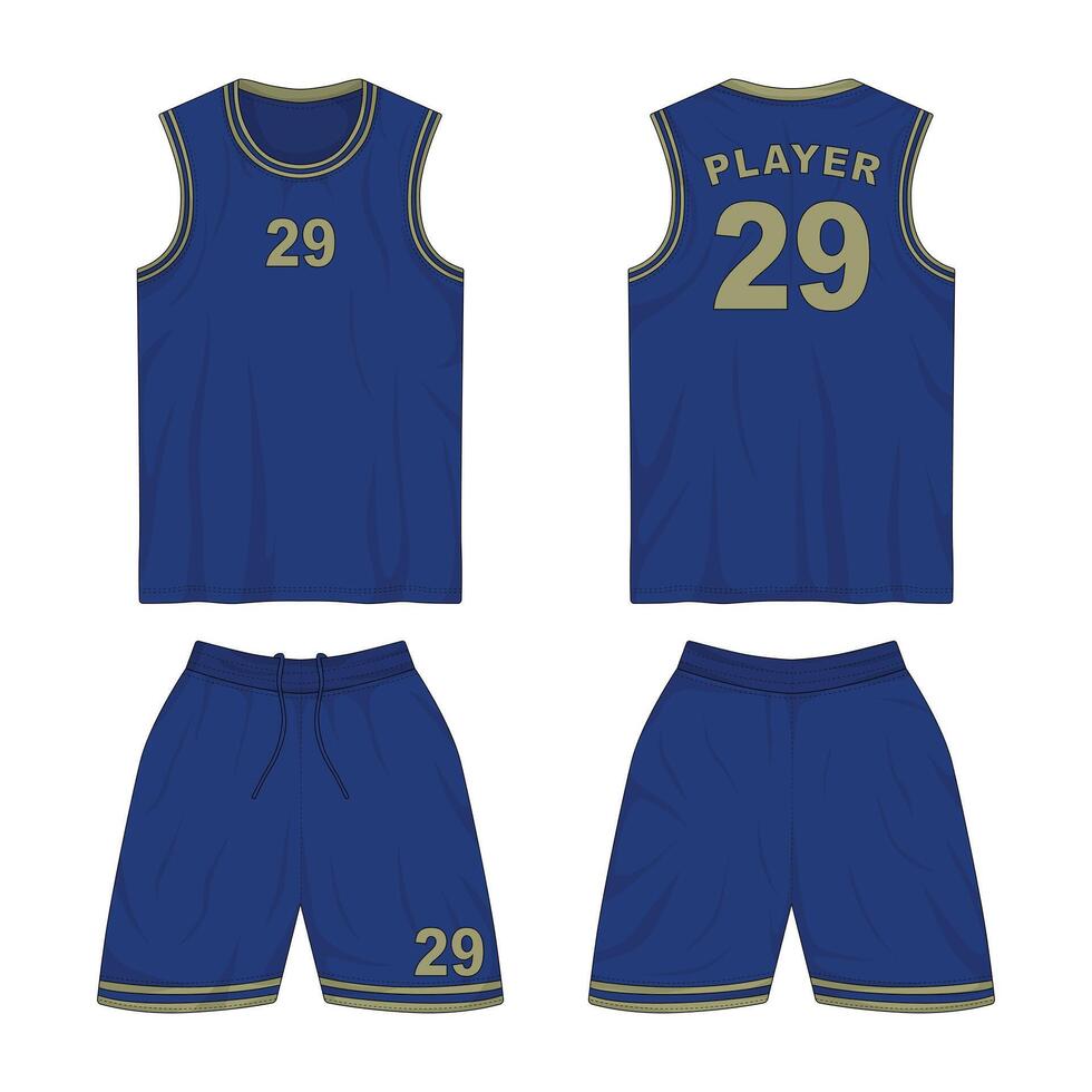 Blue basketball jersey mockup front and back view vector