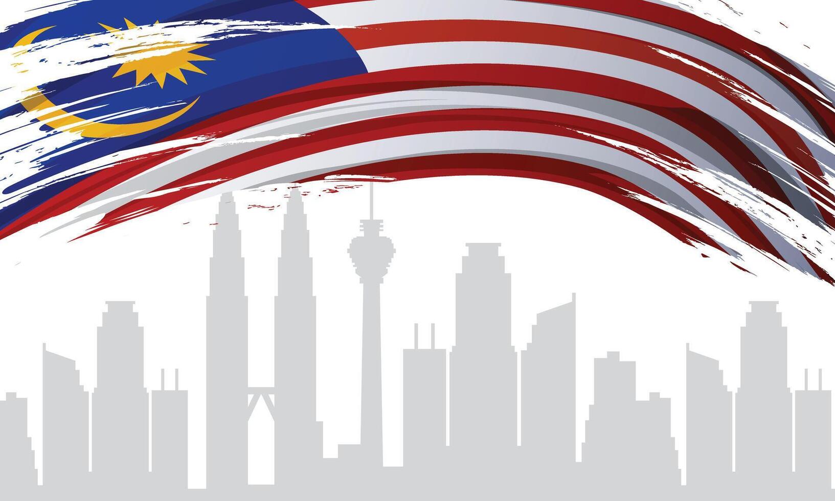 Malaysia flag waving with silhouette of tall buildings vector
