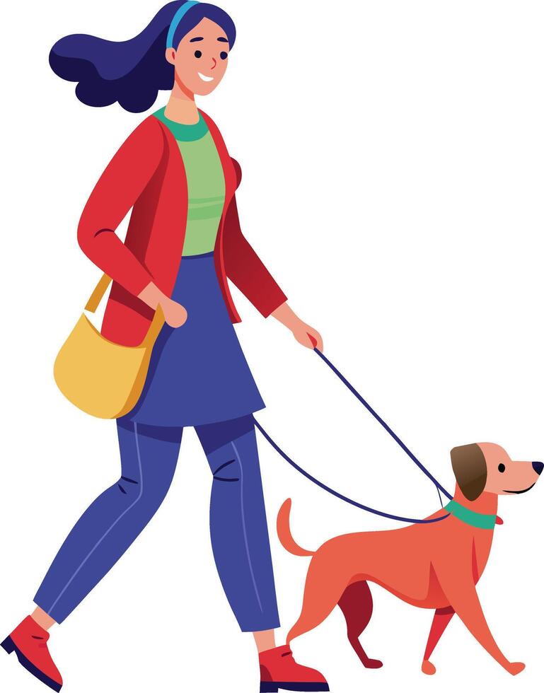 Young woman walking dog vector