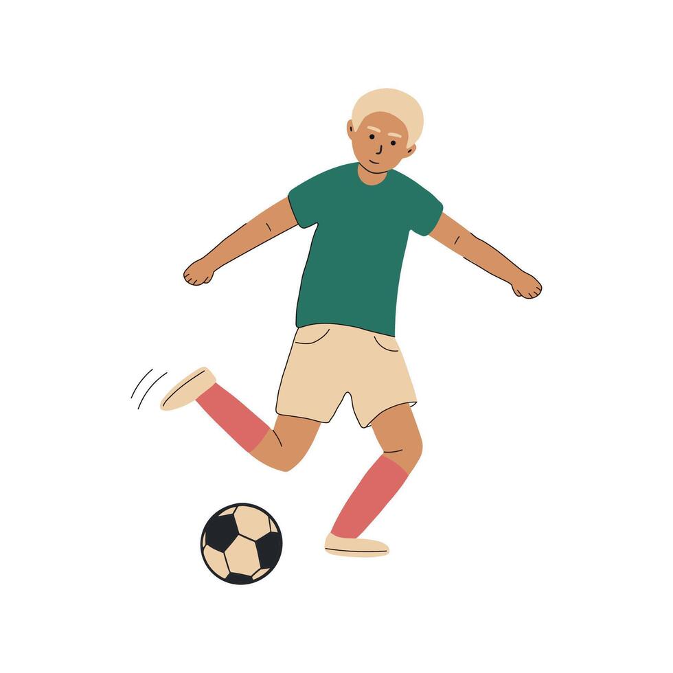 Cartoon character, Boy soccer football player. Hand drawn illustration vector