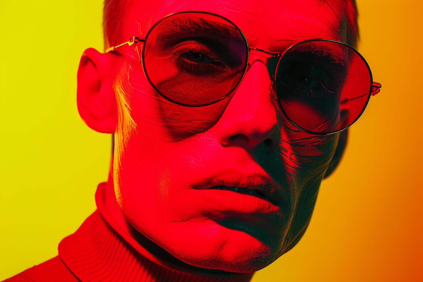 Stylish and Vibrant Look of Male Model in Neon Red Face Mask with Neon Yellow Background A Trendy portrait photo