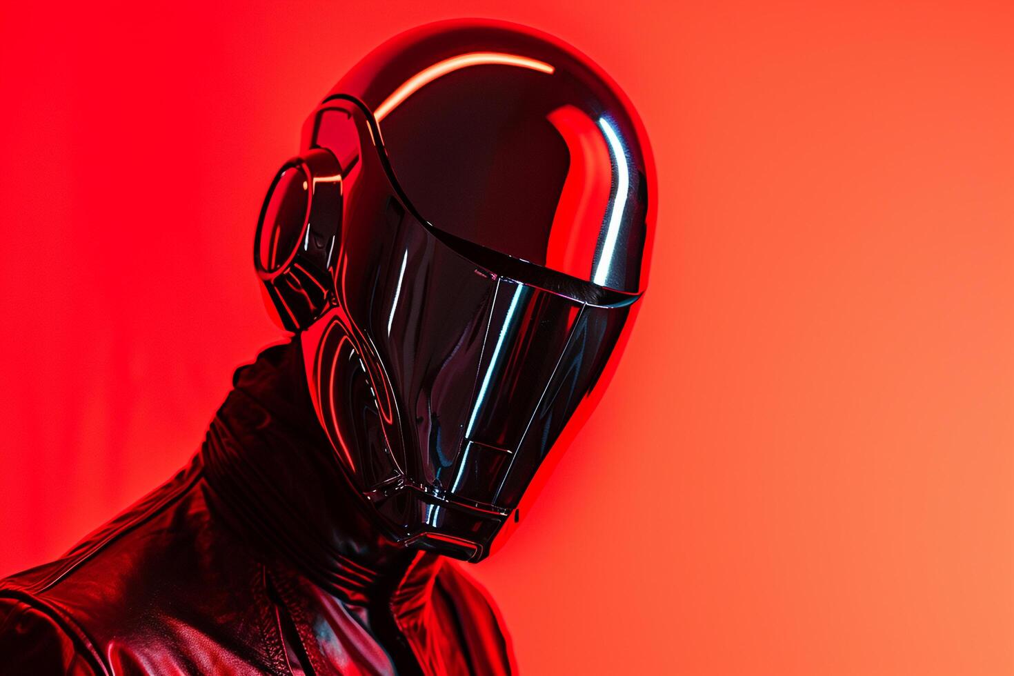 Chic Male Model in Fashion Face Mask with Neon Red Captured in a Modern Lifestyle portrait Background photo