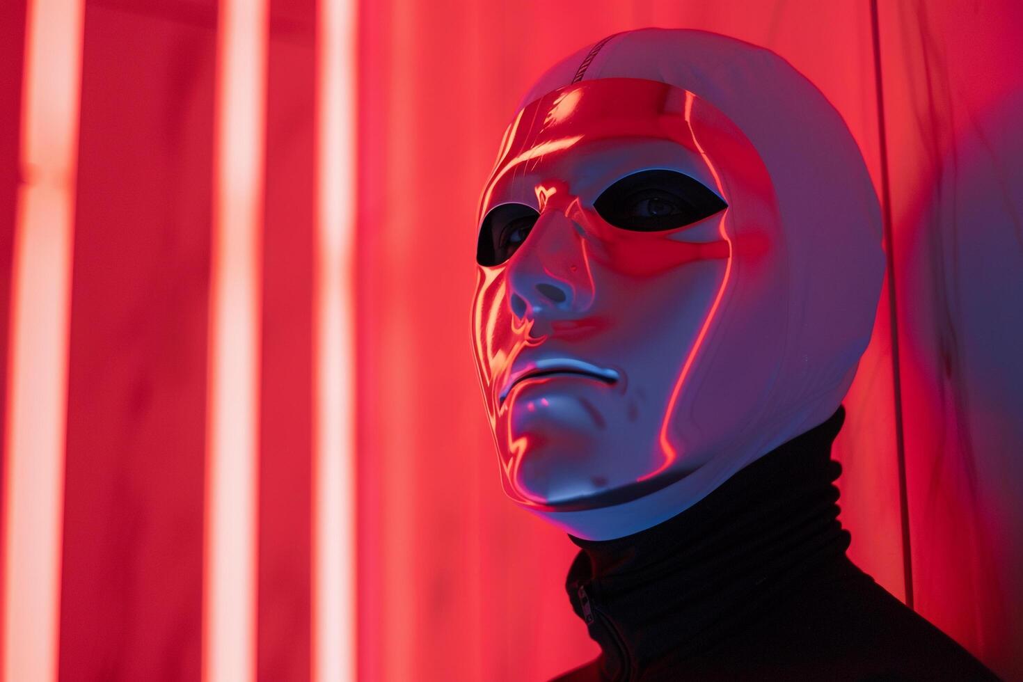 Fashionable Male Model in Face Mask with Neon Red Featured in a Trendy Lifestyle portrait Background photo