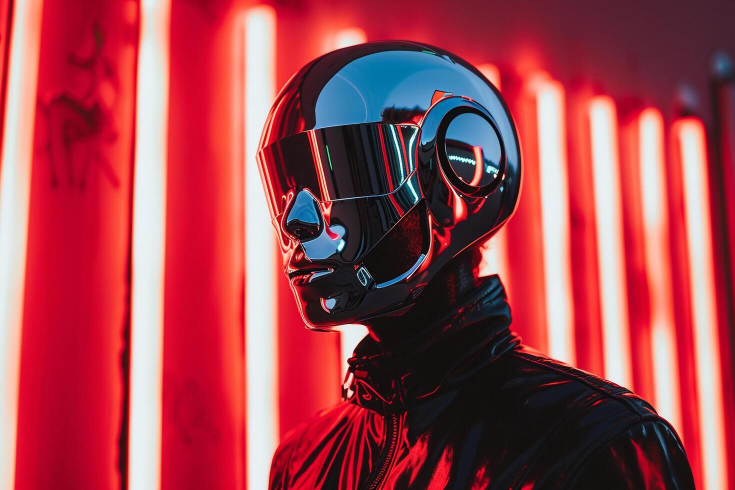 Stylish Fashion Male Model in Males Face Mask with Neon Coral Showcased in a Contemporary Lifestyle portrait Background photo