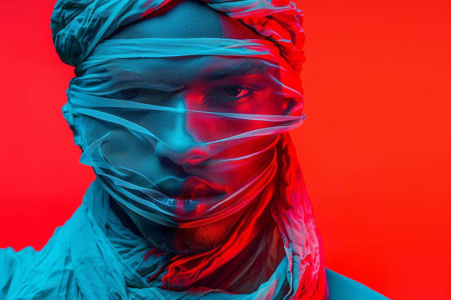 Trendy Male Model in Transparent Bandana with Neon Coral Showcased in a Contemporary Lifestyle portrait Background photo