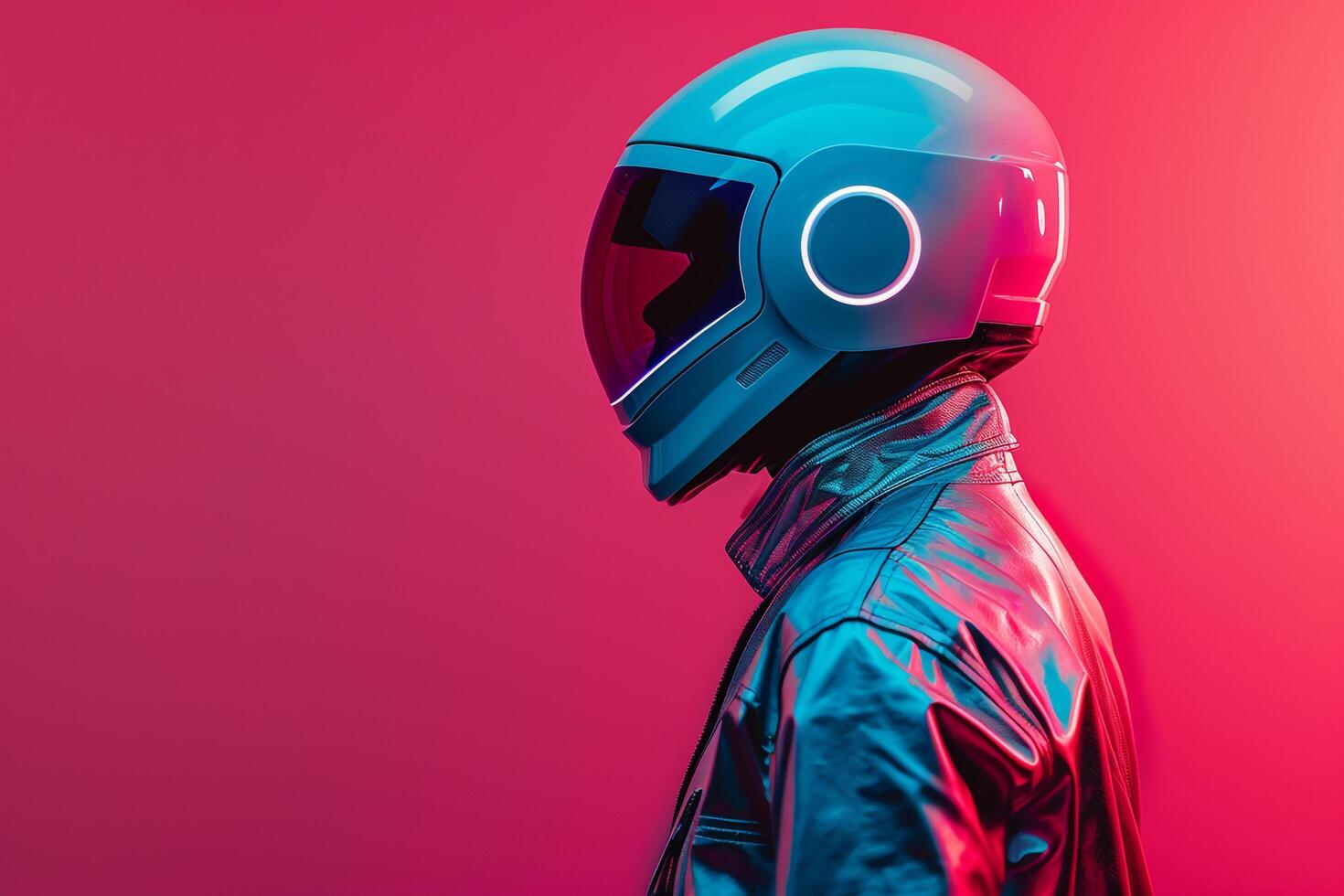 Handsome Fashion Male Model in Metallic Silver Fashion Helmet with Neon pink Showcased in a Trendy Lifestyle portrait Background photo