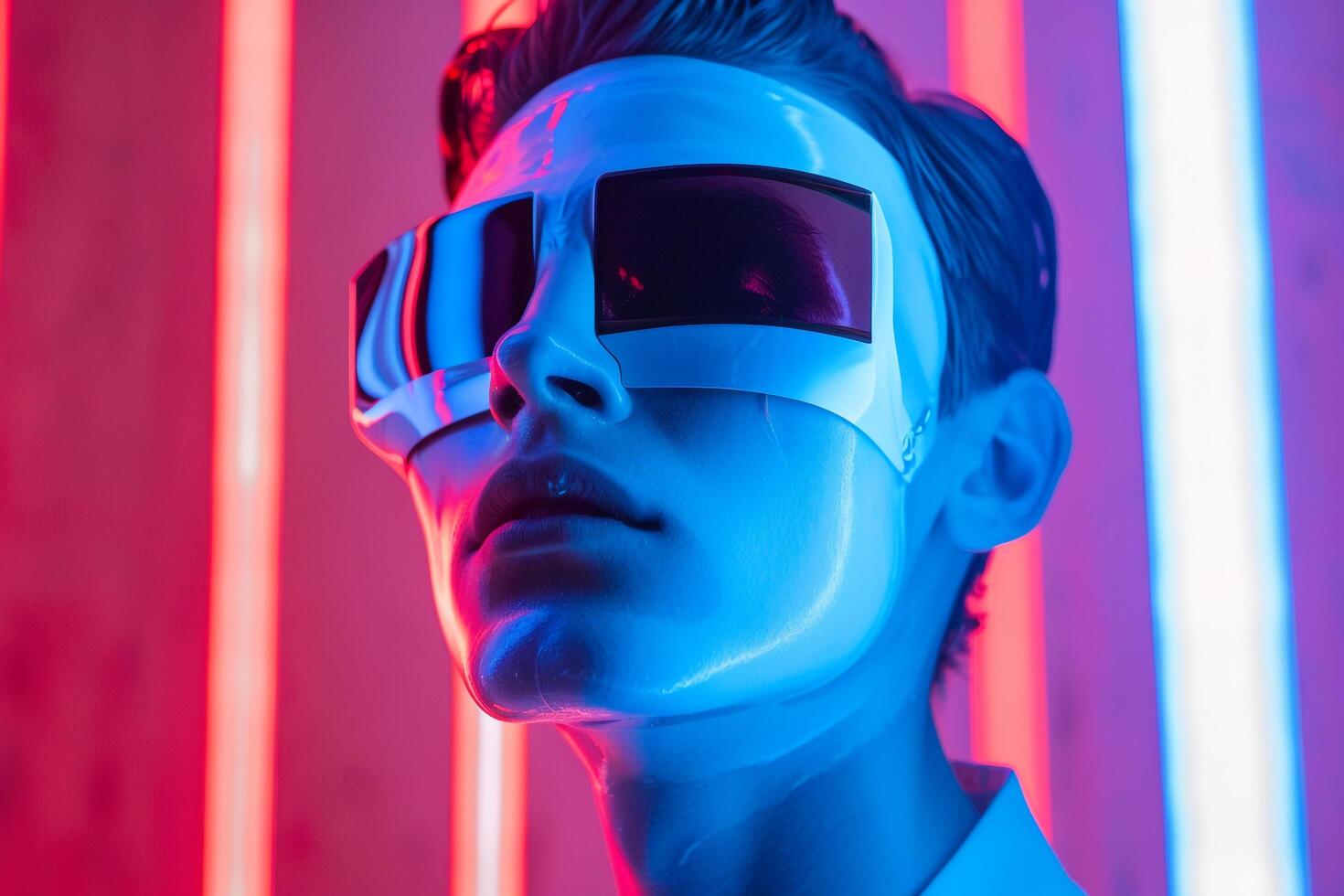 Stylish Male Model in Males Face Mask with Neon Coral Featured in a Contemporary Lifestyle portrait Background photo