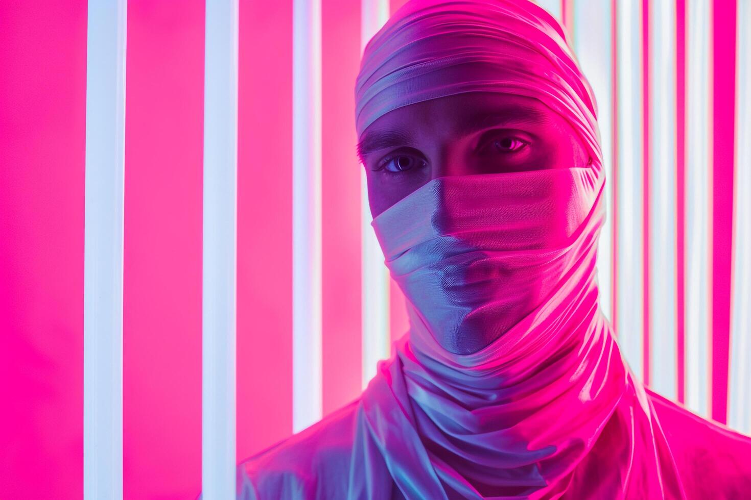 Trendy Fashion Male Model in Bandana with Neon pink Featured in a Modern Lifestyle portrait Background photo