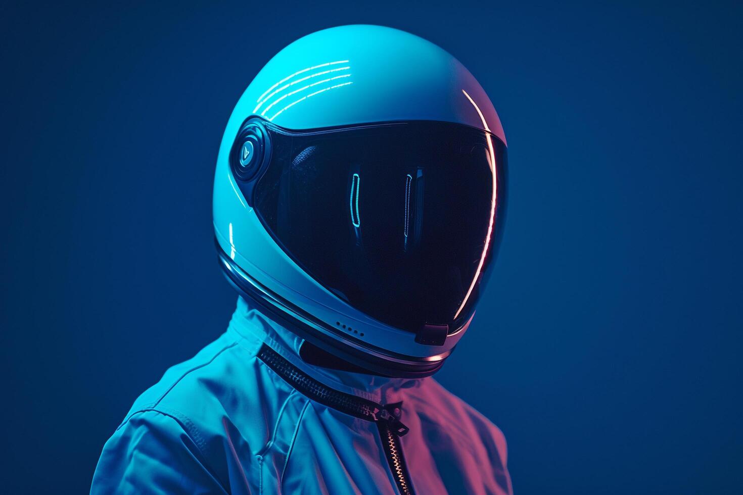 Handsome Male Fashion Male Model in Casual Helmet with Neon Blue Trendy portrait with Urban Lifestyle Background photo