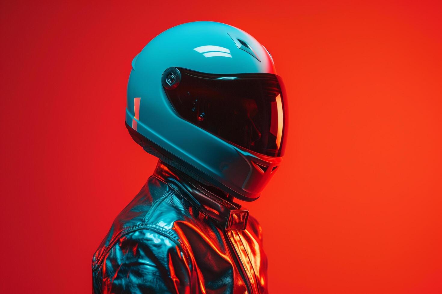 Stylish Male Model in Silver Helmet with Neon Red Highlights Chic Urban portrait Fashionable Lifestyle Shot with Modern Backdrop photo