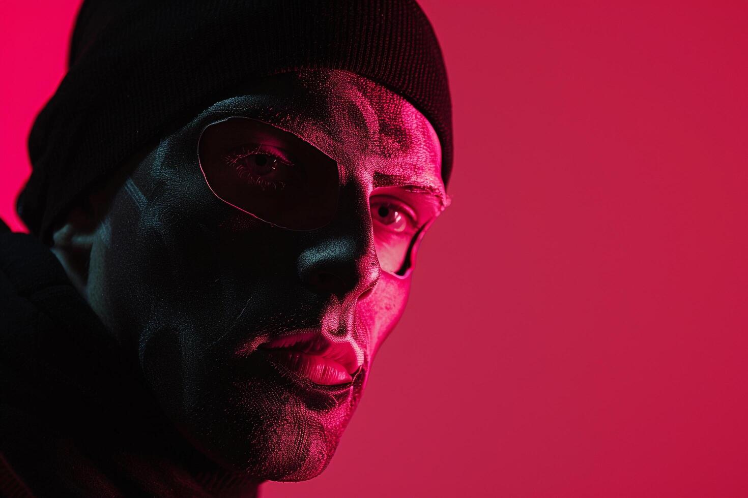 Fashion Male Model in Charcoal Face Mask with Neon pink Background Trendy and Stylish Lifestyle portrait for Males Fashion photo