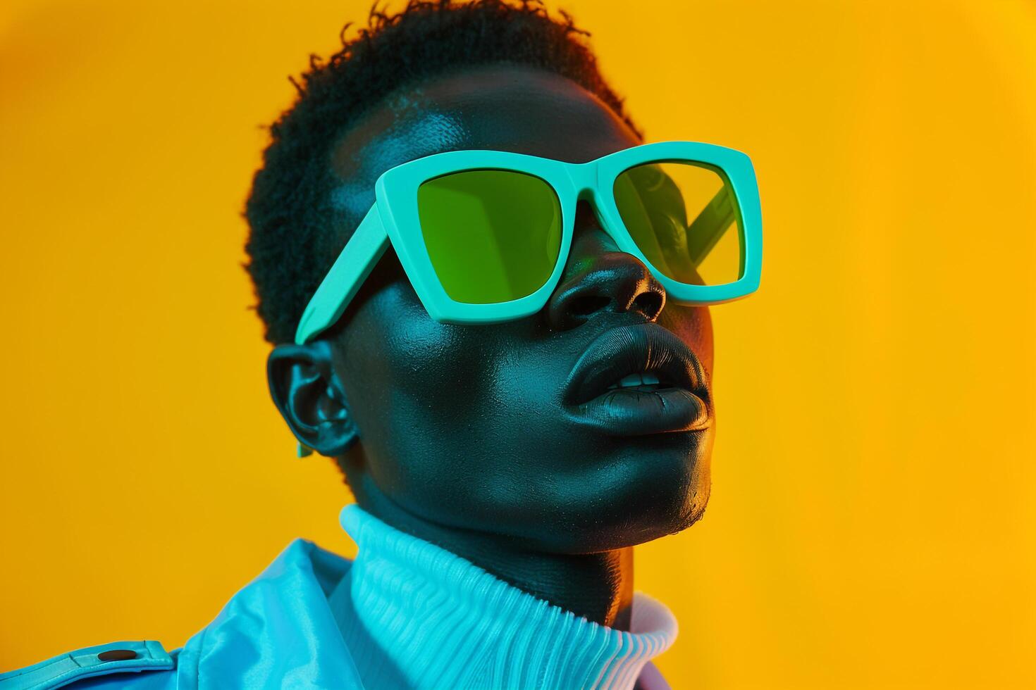 Fashionable Male Model in Mint Green eyewear with Neon Yellow Accents Males portrait with Stylish Look and Background photo