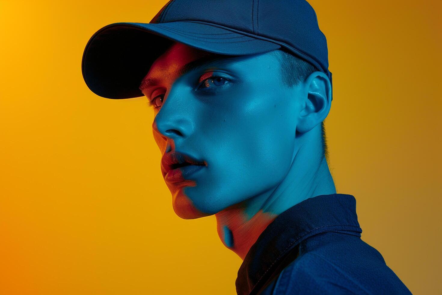 Trendy Fashion Male Model in Charcoal Cap with Neon Yellow Accents Males portrait with Chic Look and Stylish Background photo