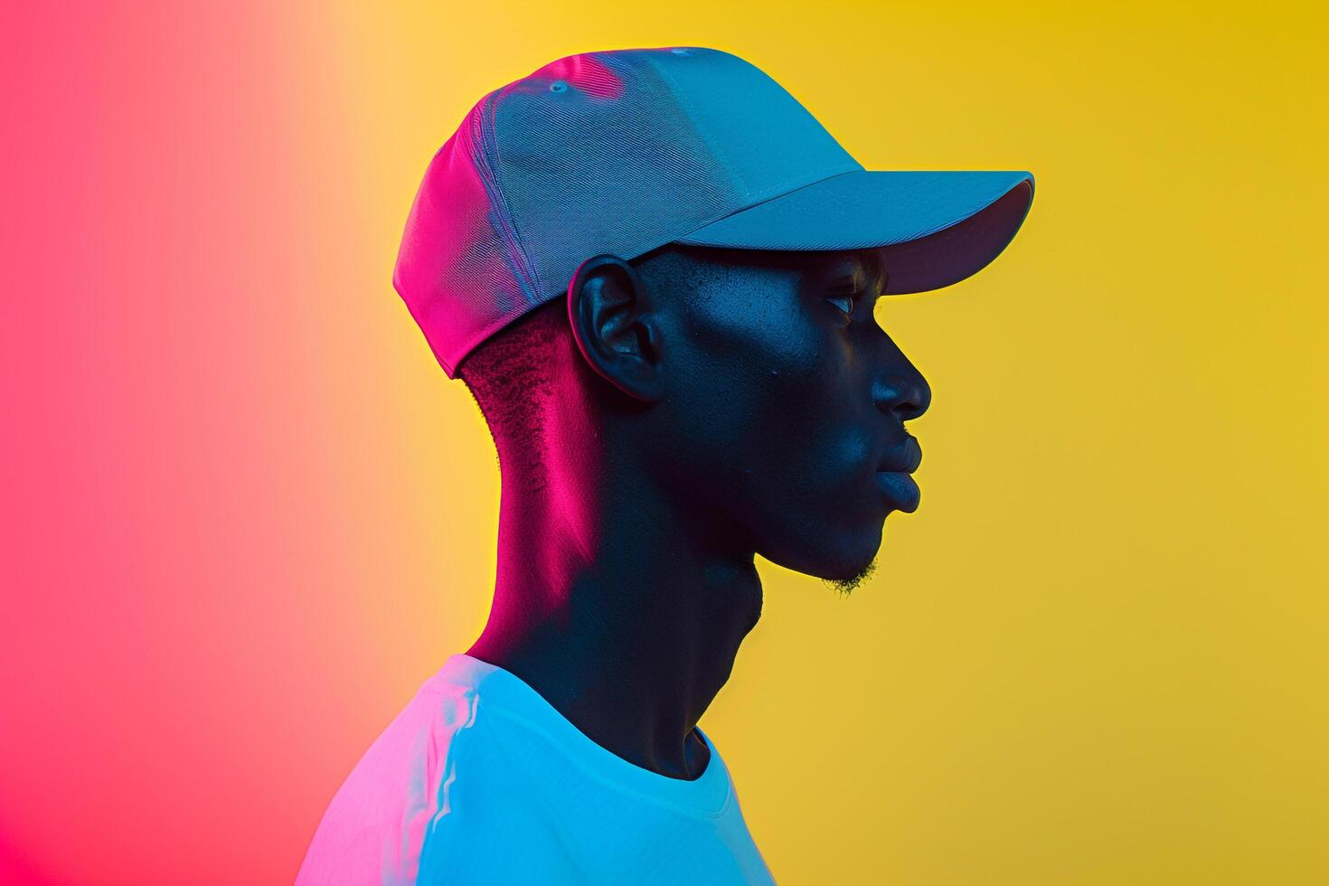 Fashionable Male Model in Outfit Cap with Neon Yellow Details Males portrait with Chic Look and Stylish Background photo