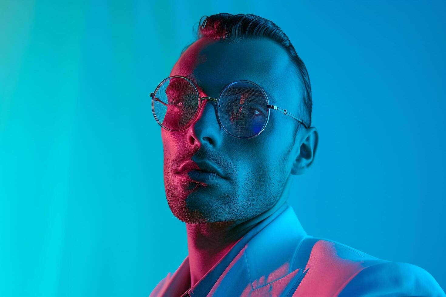 Outfit Cap with Neon Teal Handsome Males portrait with Chic Look and Stylish Background photo