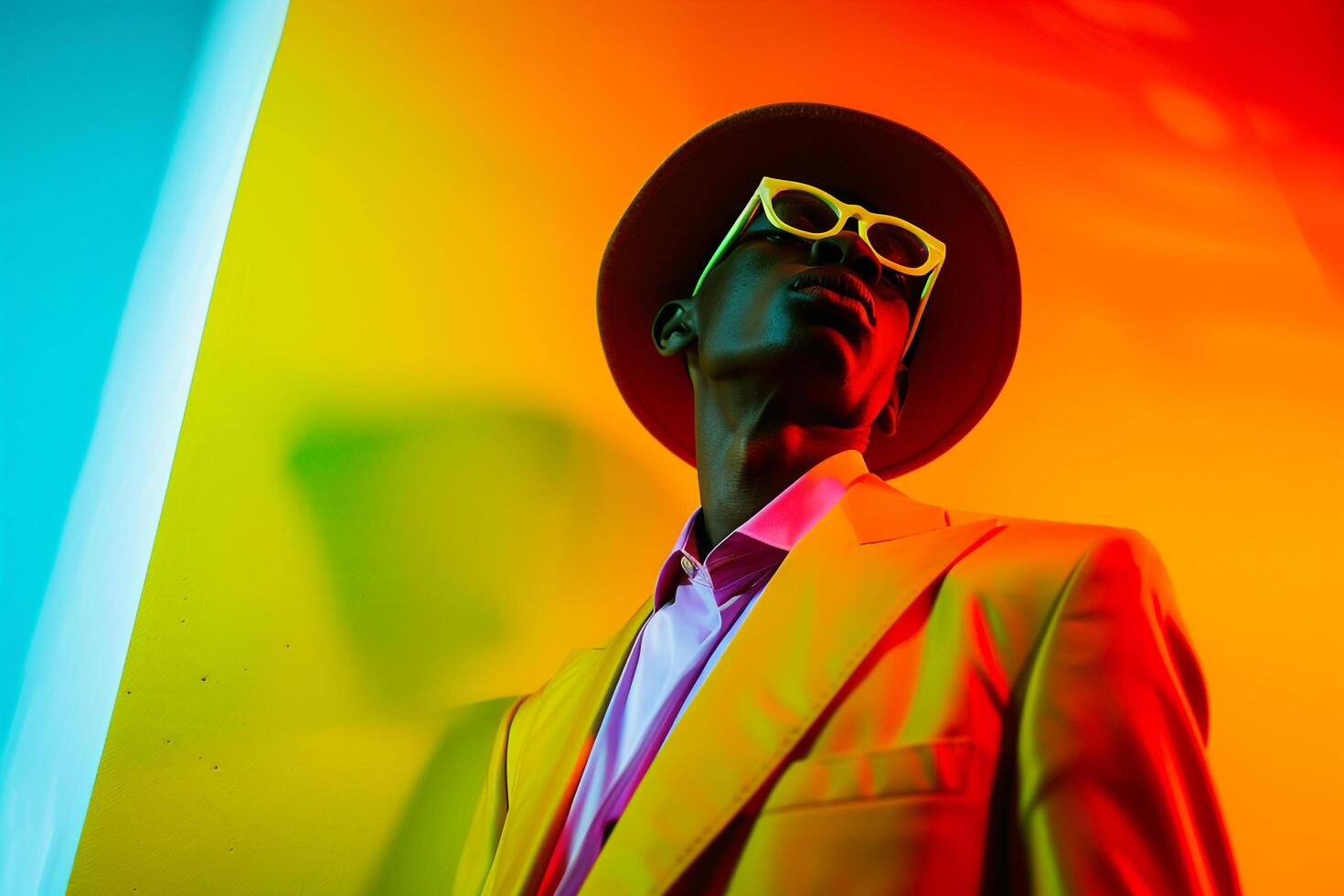 Fashion Male Model in Suit with Neon Yellow Background and Contemporary Males Fashion portrait photo