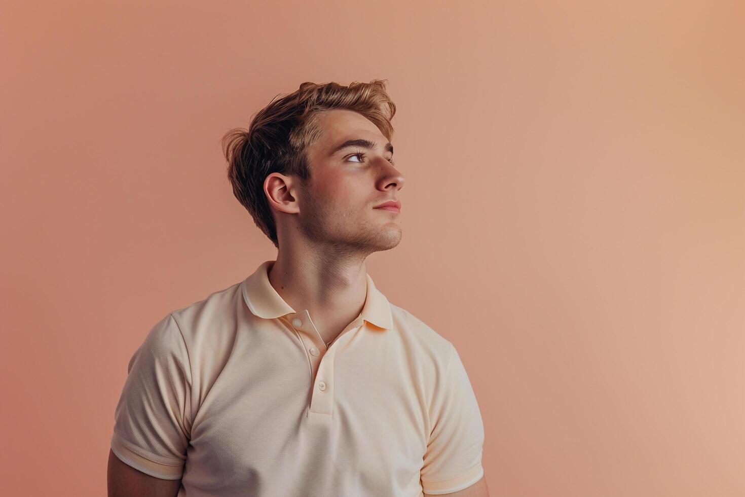 Handsome Fashion Male Model in polo Shirt with Light peach Lifestyle Background Showcasing Trendy Males portrait photo