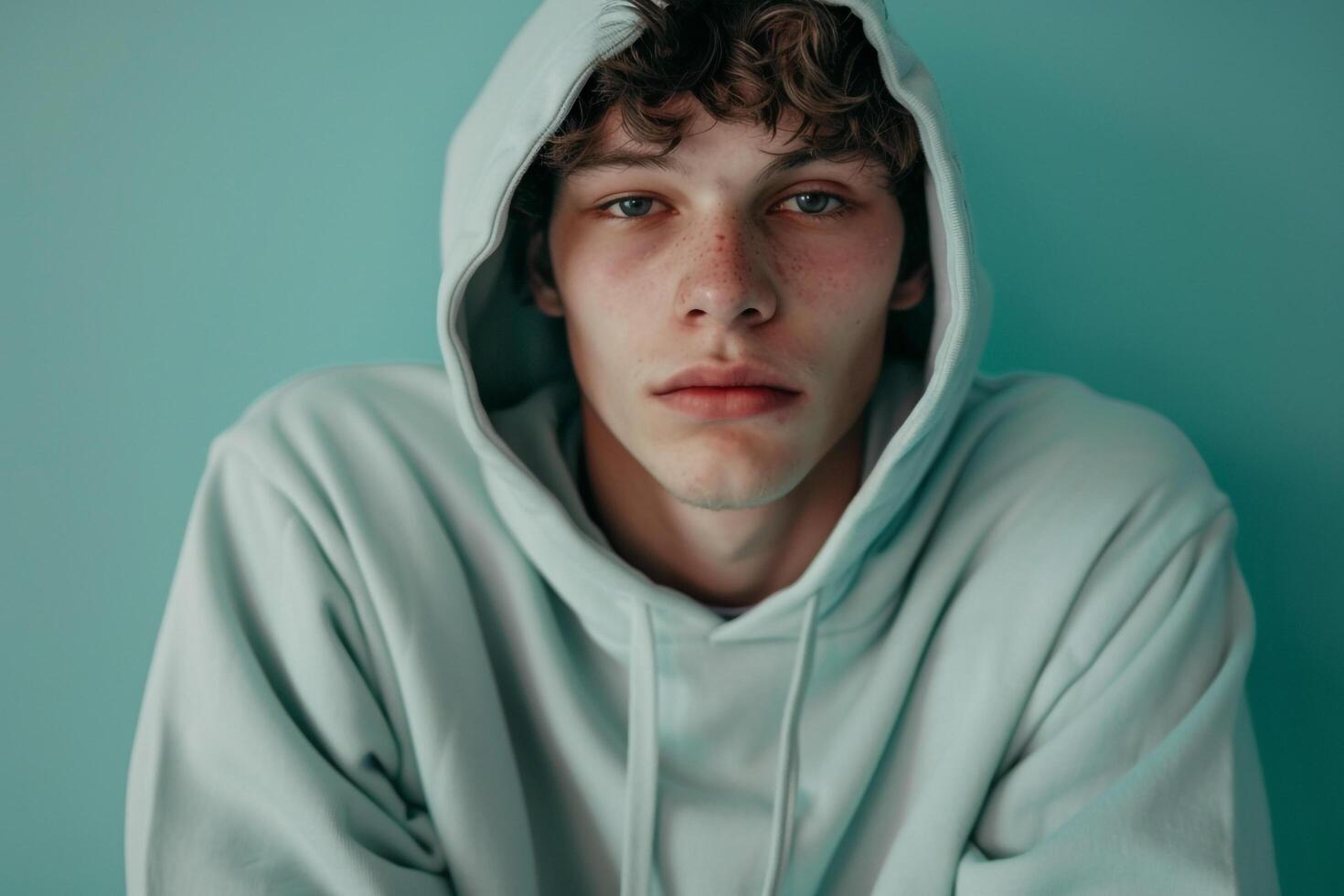 Fashion Male Model in Light Mint Hoodie with Stylish Males Lifestyle Background photo