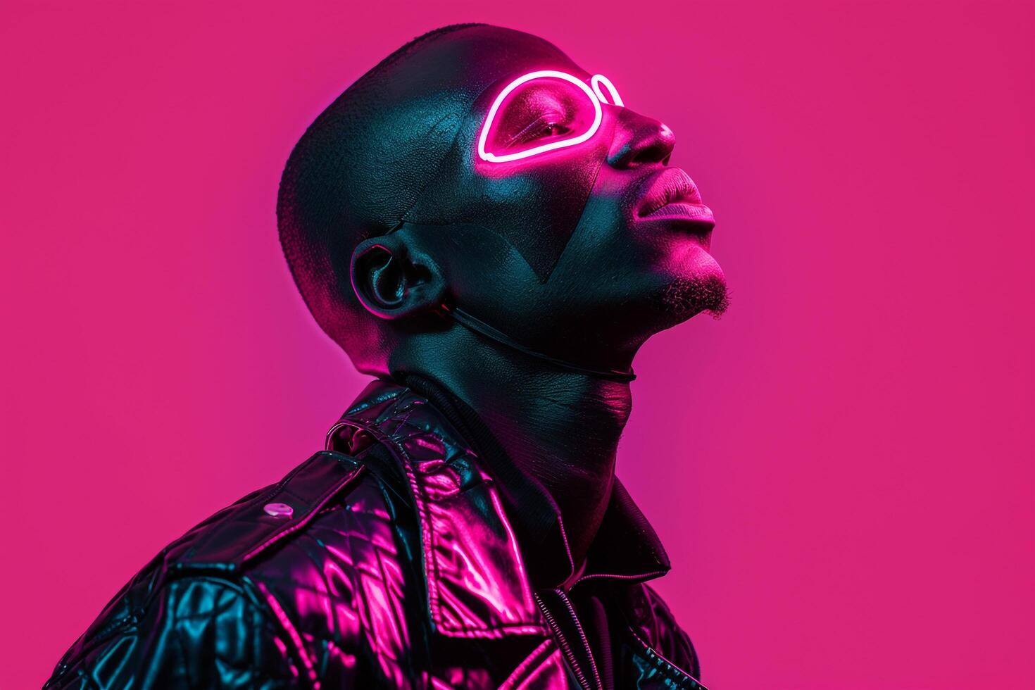 Casual Jacket Fashion Model with Neon pink Sneaker Mask and Neon Green Lifestyle Trendy portrait Background photo